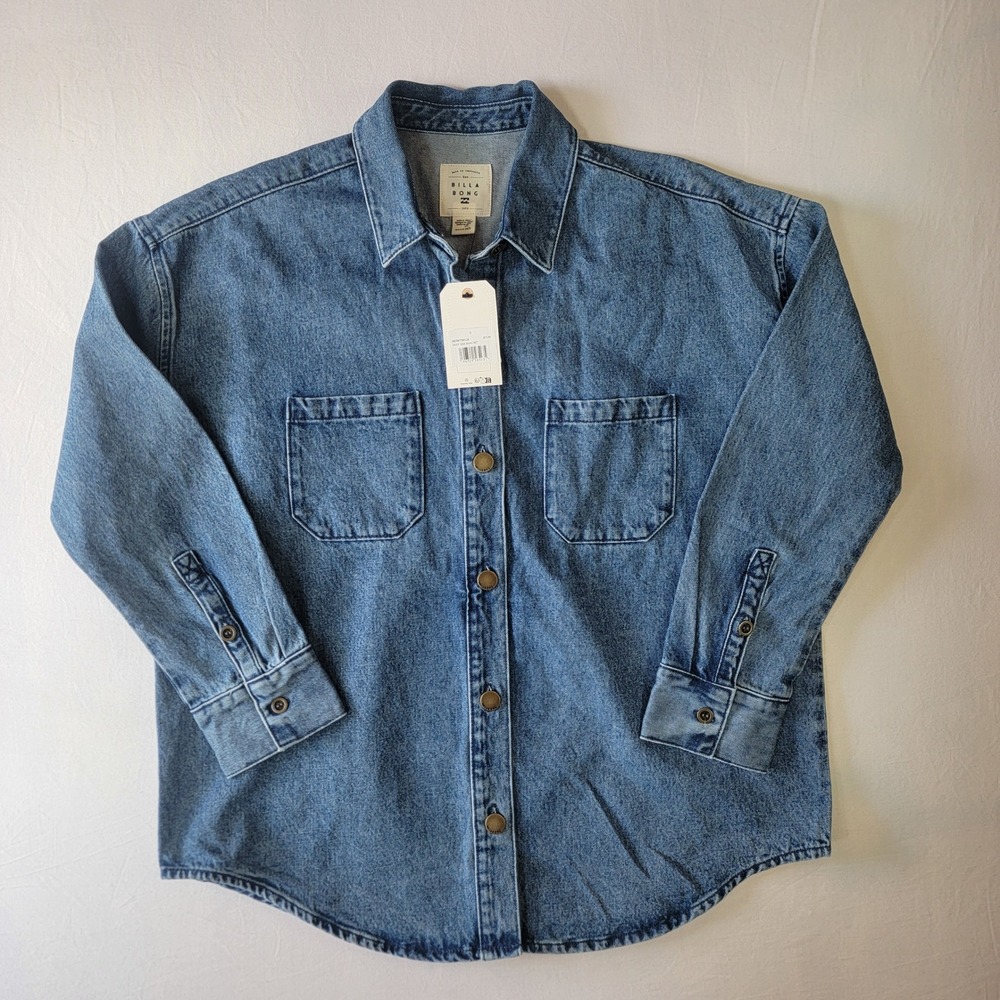NWT Billabong Deep Sea Shacket Blue Denim Button Up Shirt Jacket Mens Small New